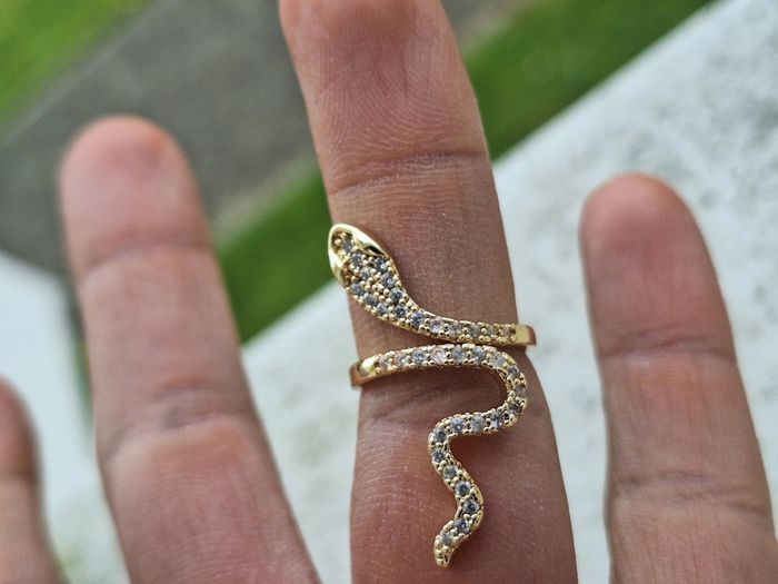 Bague ouverte dorée avec strass forme serpent en Acier Inoxydable Bague de fiançailles pour femme - photo numéro 5