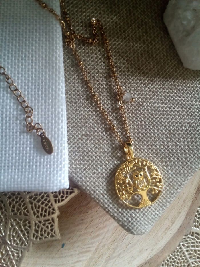 Collier médaillon hibou et pierre de lune naturelle - photo numéro 2