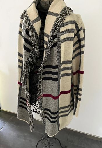 Gilet long à capuche beige rayé noir taille unique