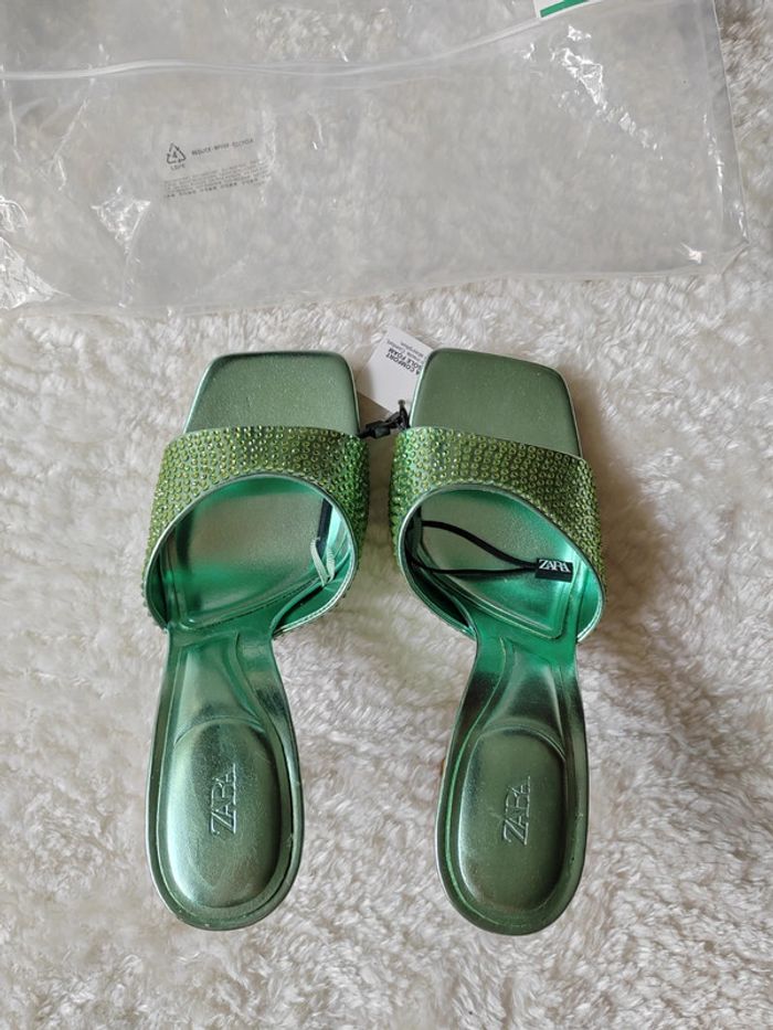 Mules vertes métalliques strass taille 37 ZARA - photo numéro 5