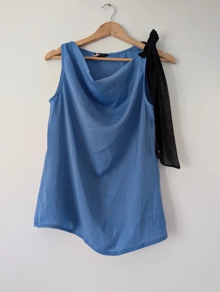 Débardeur blouse fluide bleu ciel avec ruban classe chic Sinéquanone taille 38 - photo numéro 5