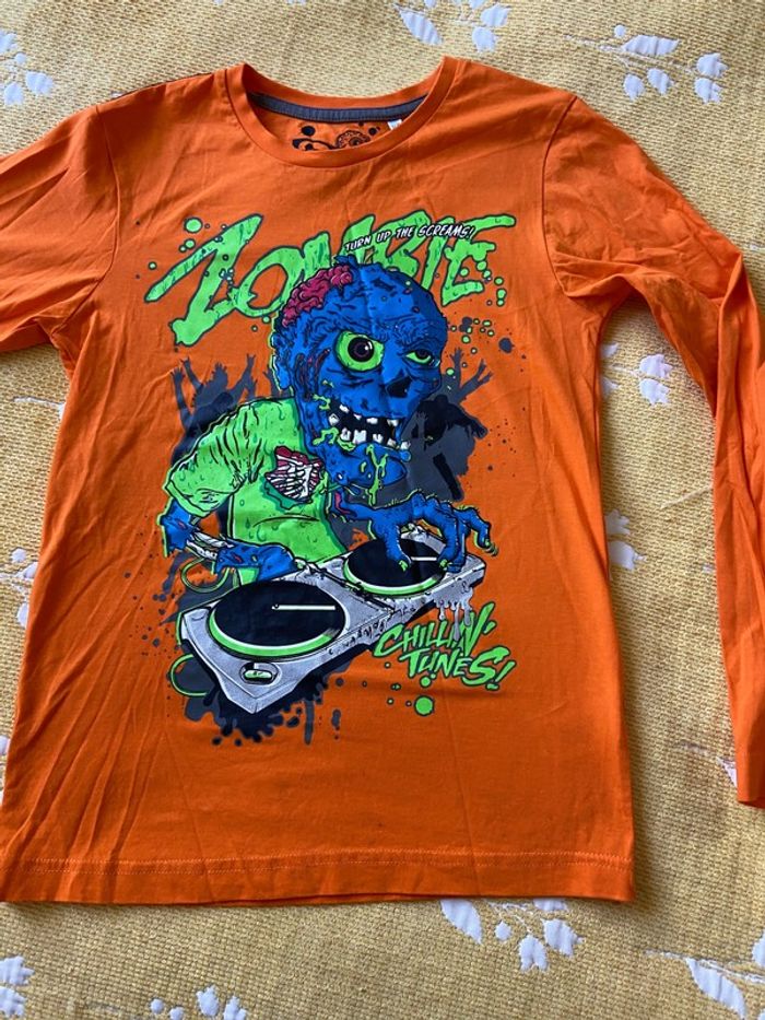 Tee-shirts here&there orange manches longues, col rond, taille 12 ans neuf - photo numéro 3