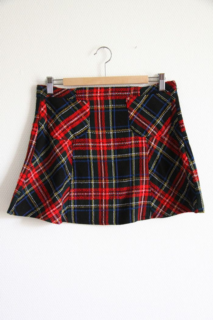 Jupe écossaise tons rouges trapèze / patineuse