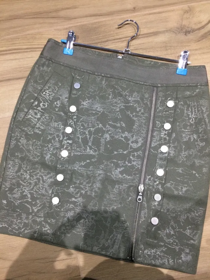 Jupe toile enduite gris / kaki Elle t36