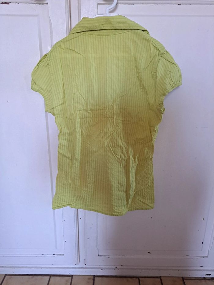 Blouse manche courte chemisier vert pomme col V taille 3 cache cache - photo numéro 4