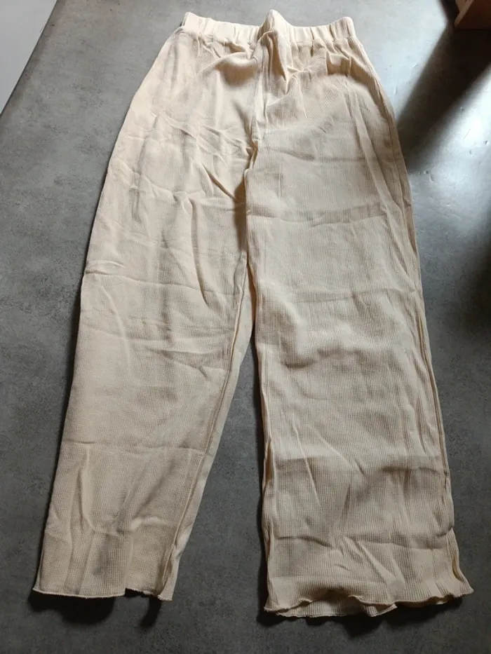 Set femme Gamin Gamine S/M tee shirt pantalon gaufré beige - photo numéro 8