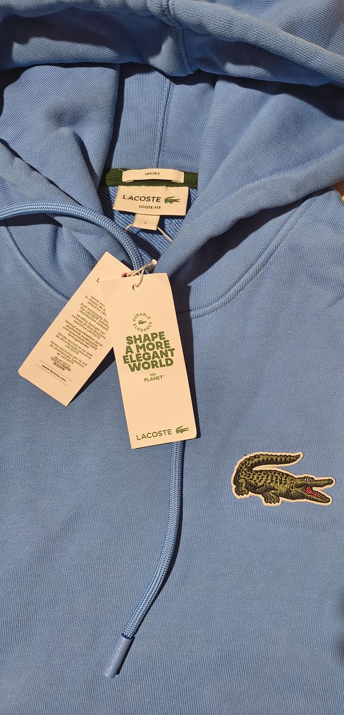 🐊 Sweatshirt Lacoste à capuche molleton Loose Fit bleu ciel - photo numéro 9