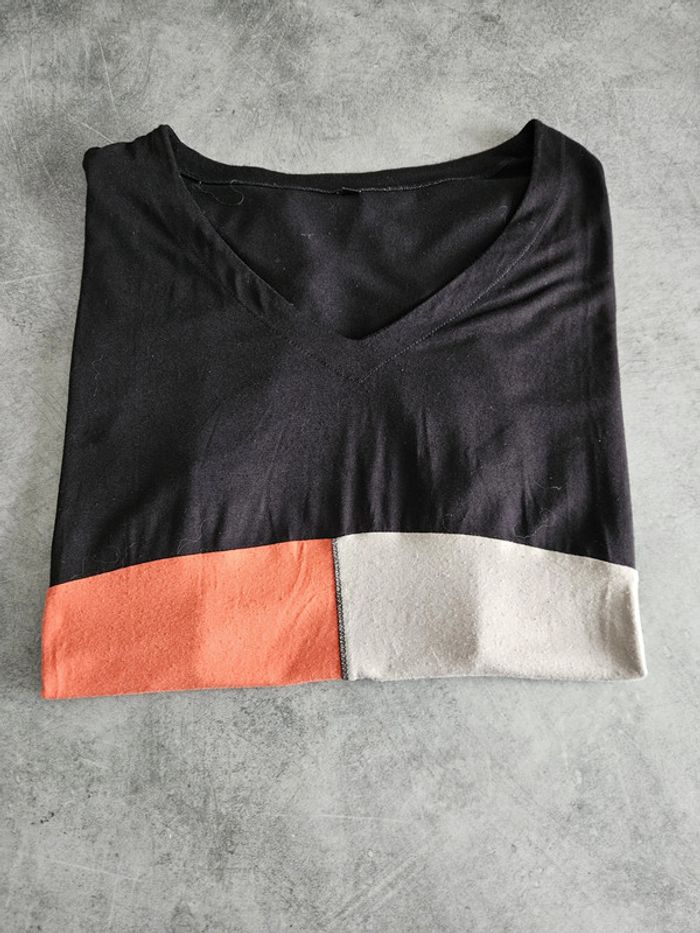 T-shirt tunique à manches courtes femme - Taille 6 (46 / XXXL) - Noir gris et orange - photo numéro 7