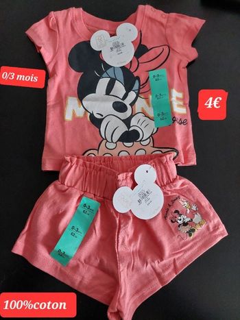 Ensemble short et tee-shirt Minnie 0/3 mois