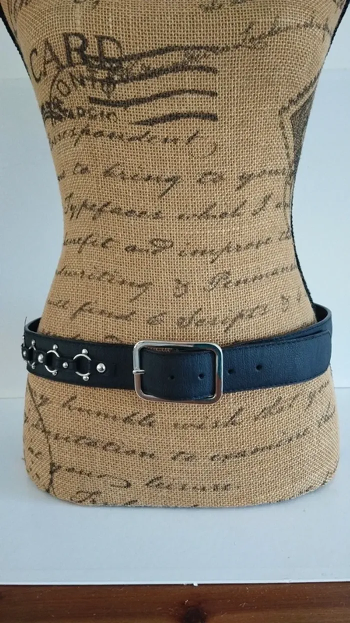 Ceinture noire multi ronds argenté 90 cm
