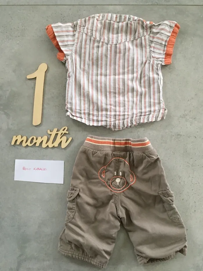 Ensemble pantalon + chemise manches courtes 1 mois - photo numéro 2