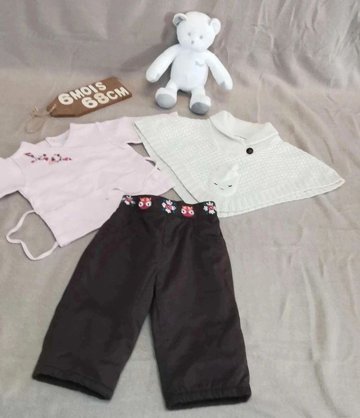 Ensemble 👣 pantalon dpam, tee-shirt obaïbi, poncho Kitchoun, 6mois/67cm - photo numéro 13