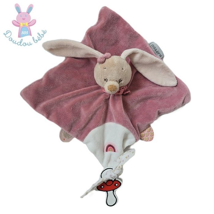 Doudou plat Lapin rose blanc Pauline et Sasha NATTOU