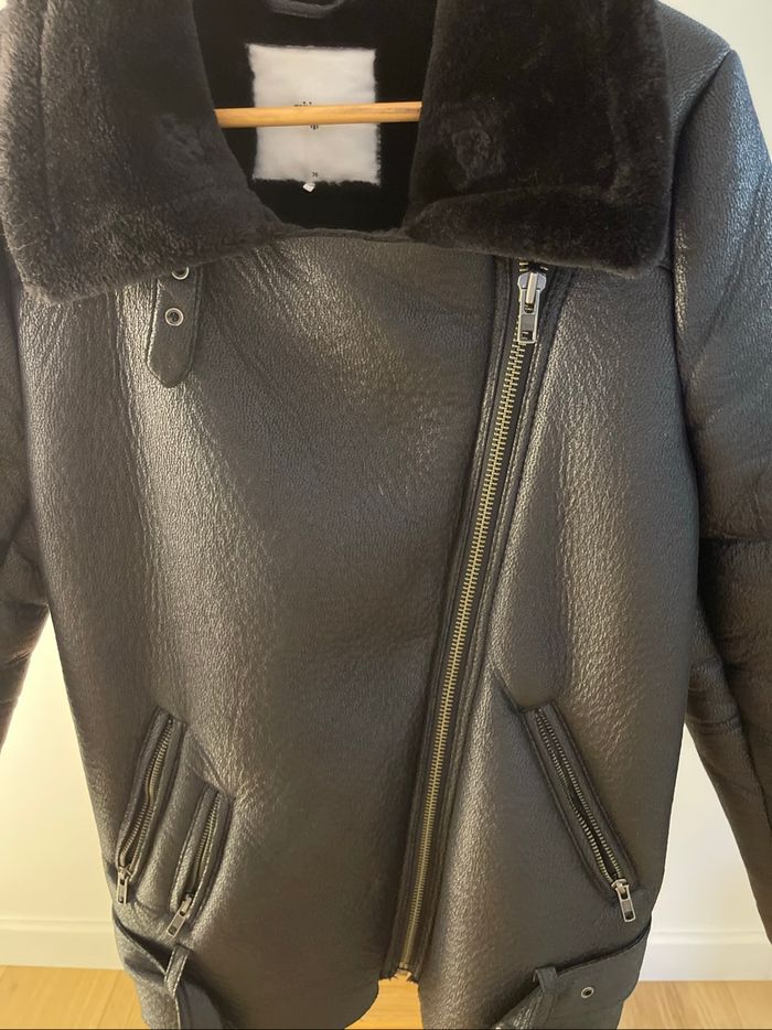 Blouson long noir doublé synthétique - photo numéro 2