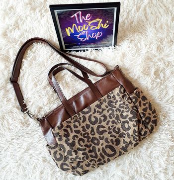 👜 Sac à main multipoches cabas fourre-tout bi-matière léopard marron beige neuf SYMBA