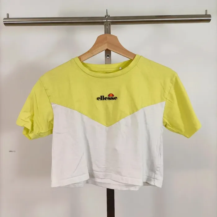 Crop top Ellesse bicolore jaune et blanc - 100% coton été Tshirt femme Femme - Taille S A639