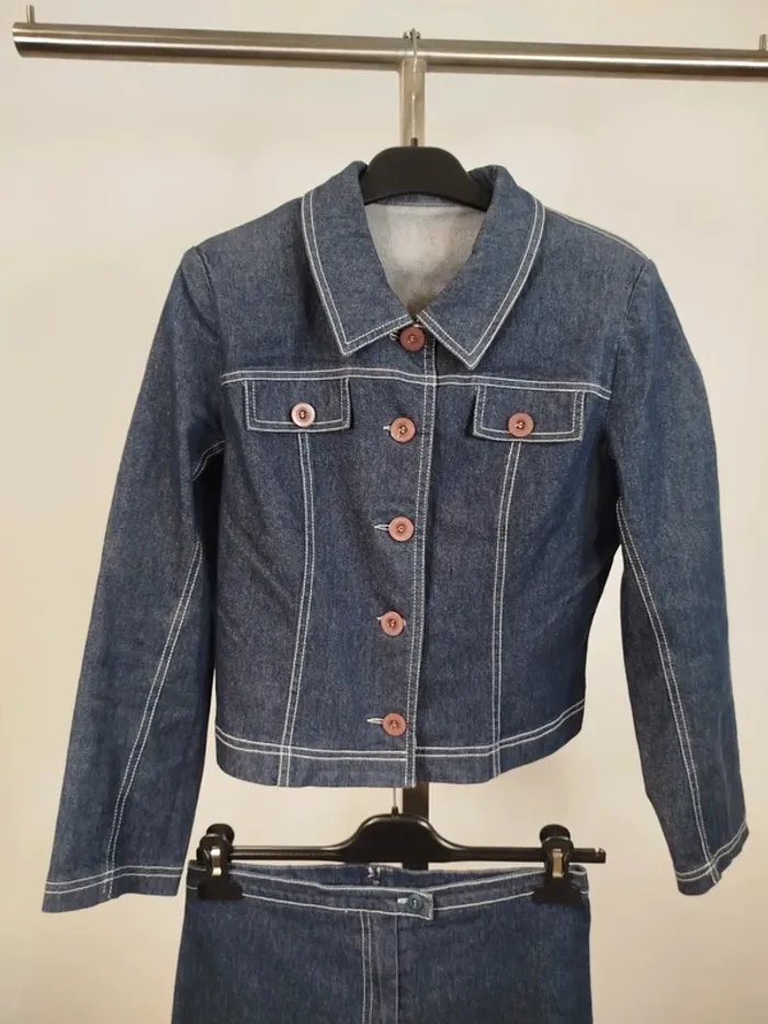 Ensemble en jean Femme - pantacourt +veste Fait main - Taille 36 estimée - A612 - photo numéro 2