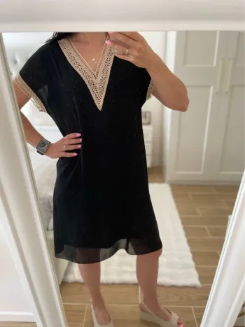Robe/tunique noir et beige/ dorée 36 neuf