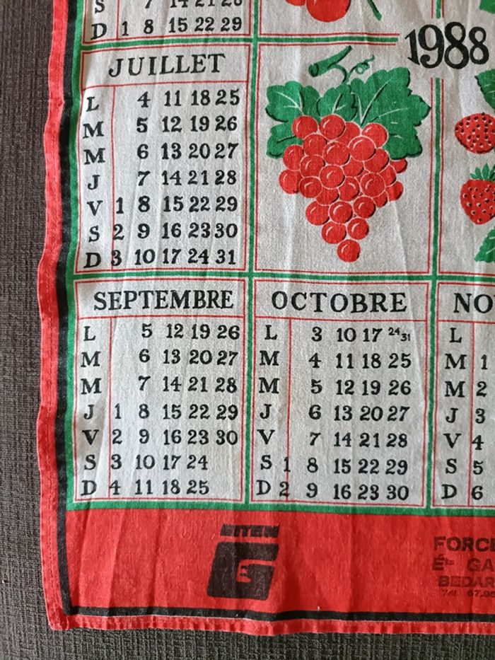 Torchon vintage calendrier 1988 - photo numéro 5