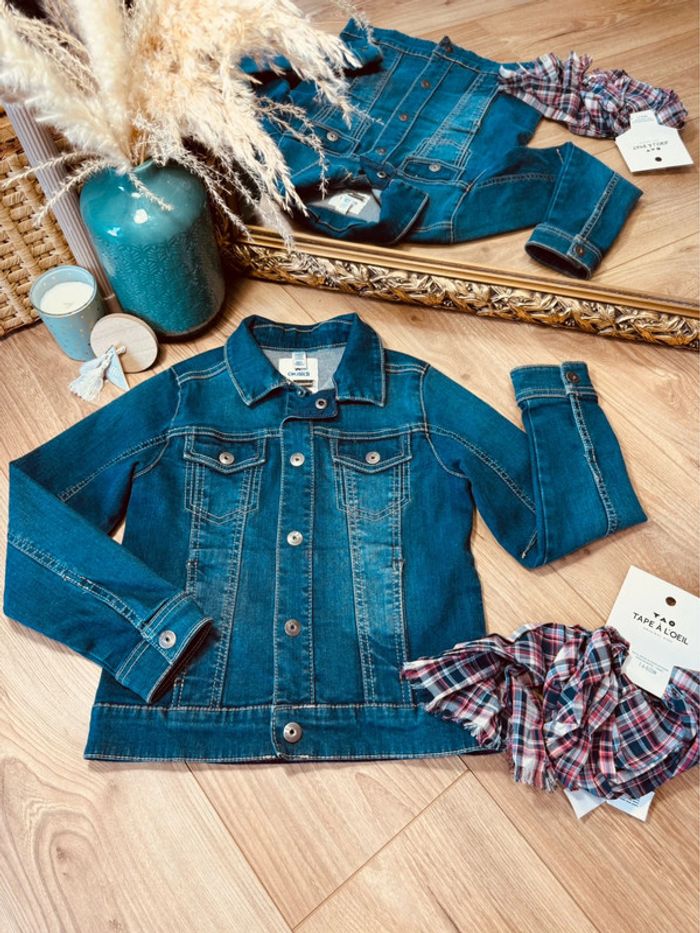 Taille 8 ans veste en jean et chèche garçon TAO Okaidi bleue 💙