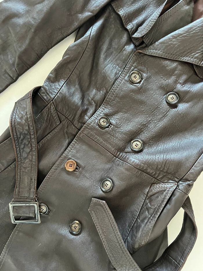 Manteau vintage trench cuir veritable - photo numéro 3