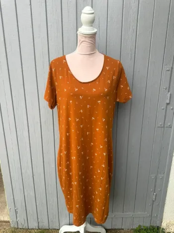 Robe longue manches courtes été fleuri camel blanc 48/4XL