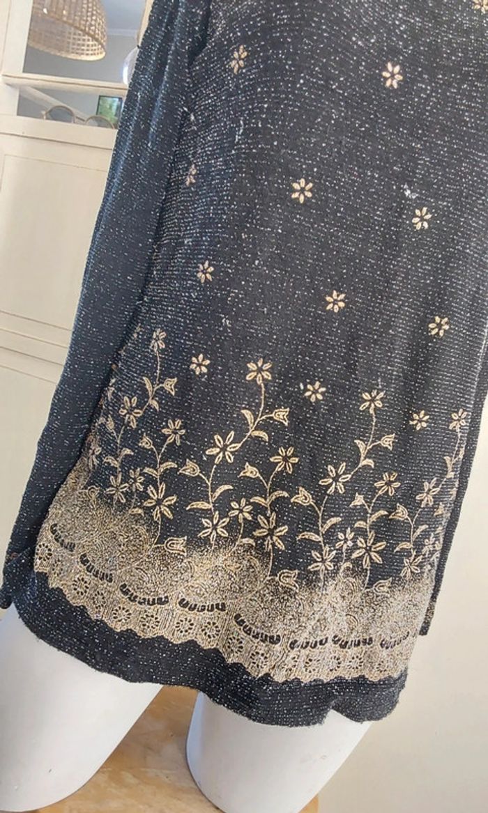 Blouse irisée noire et dorée fleuri T 40 - photo numéro 3
