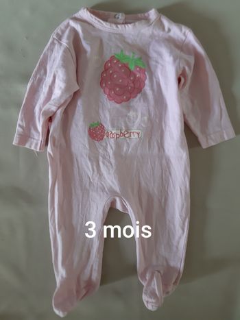 pyjama léger coton rose fille - framboises - 3 mois