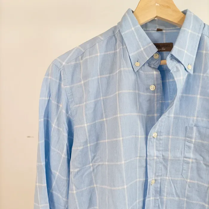 Chemise à carreaux bleu ciel Oliver Grant Easy Line taille 3 col boutonné A890 - photo numéro 3