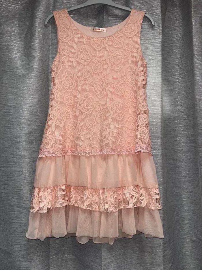 Tunique dentelle et tulle rose, robe courte, tunique/robe Cicero taille M - photo numéro 4
