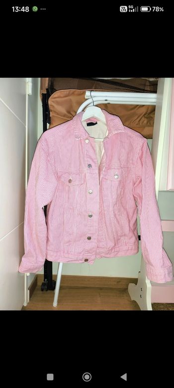 AsChemise jean rose rayures blanches