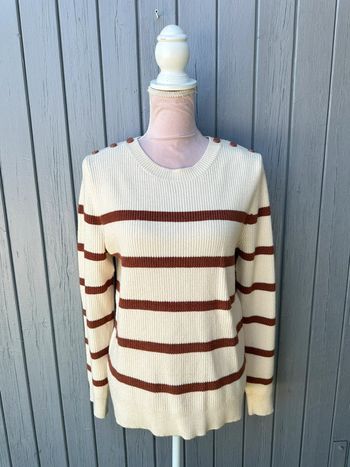 Pull manches longues rayé marron beige