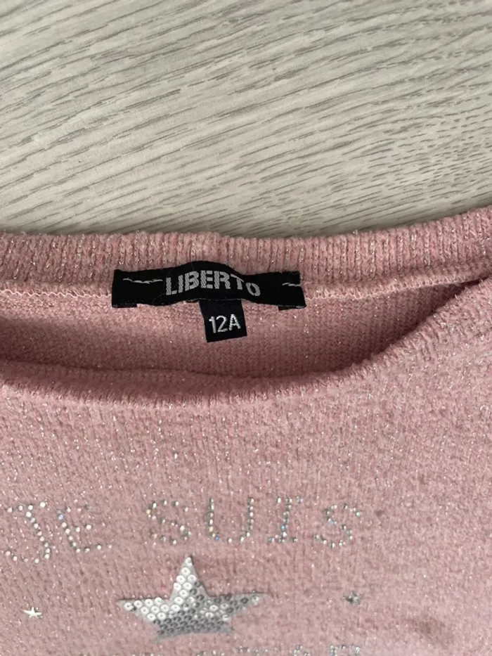 Pull fille laine rose et strass - photo numéro 3
