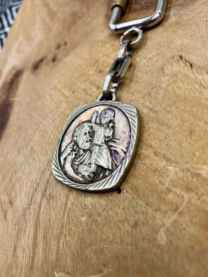 Porte-clés vintage Saint Christophe religieux métal argenté – Années 50/60 - photo numéro 3