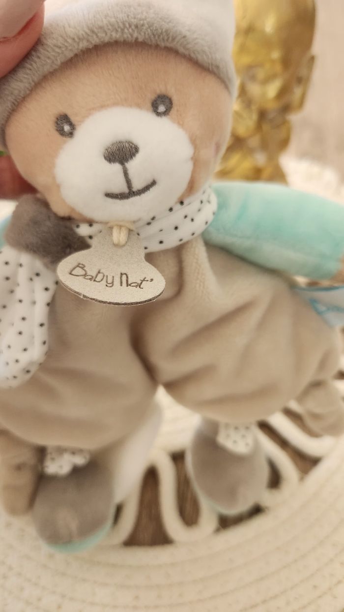 Doudou Lange Ours Baby Nat Turquoise Blanc - photo numéro 10