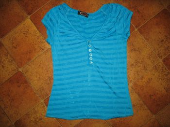 TEE SHIRT MC TURQUOISE "MOVING PARIS" - TAILLE 36 - n°01