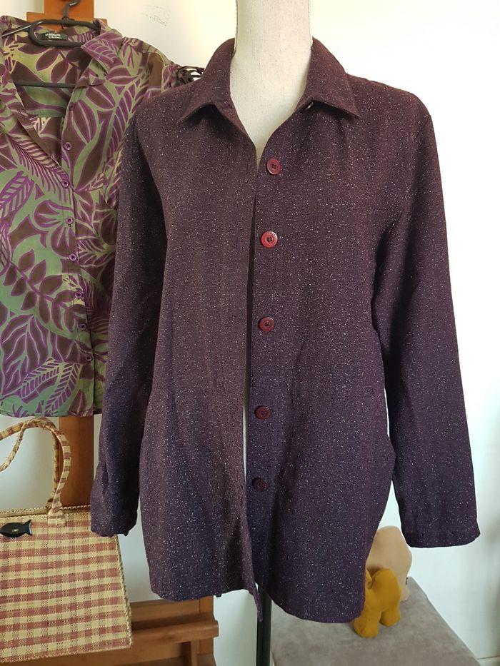 Veste femme lie de vin chiné. Mitsouki Paris, Made in France. Taille 4 (44/46).