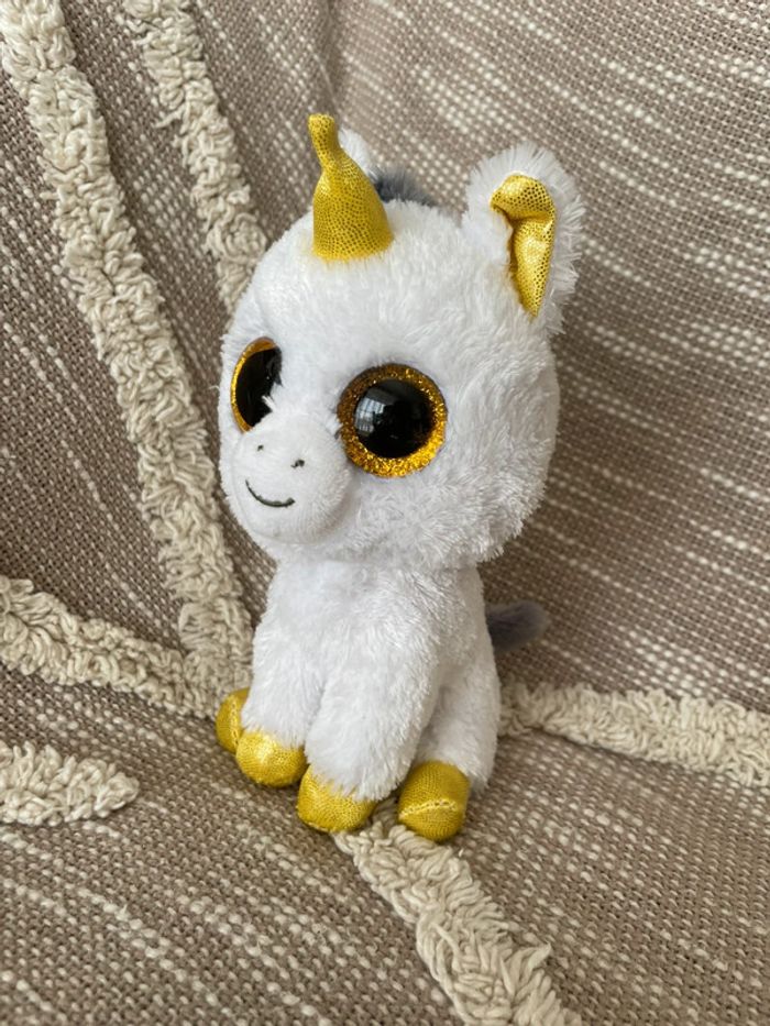 Peluche doudou 18cm TY licorne blanc gris et jaune très bon état - photo numéro 5