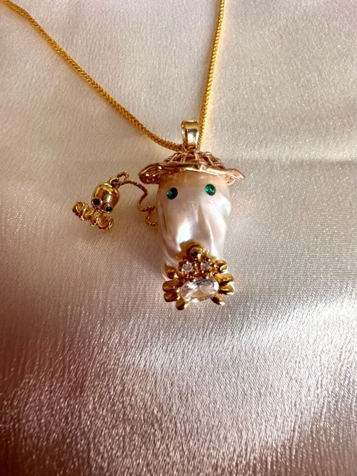 Collier pêcheur vietnamien – perle baroque unique fait main