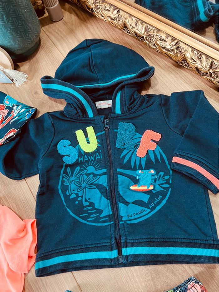 Taille 9 mois ensemble 4 pièces garçon DPAM bleu marine et orange fluo * surf * 💙 - photo numéro 2