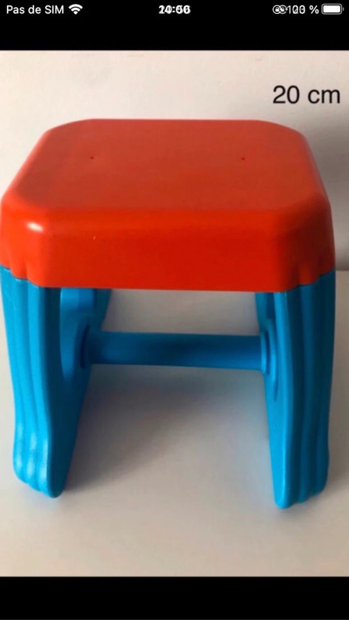 Tabouret enfant bleu et orange chaise assise motricité 20 cm de haut autonomie repas apprentissage Légère trace sur la peinture - photo numéro 2