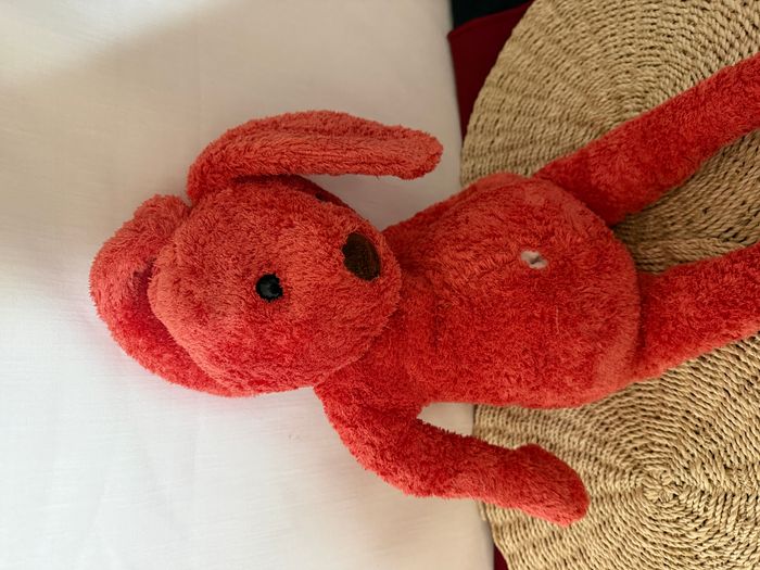 doudou lapin rouge point sur ventre pattes lignée - photo numéro 3