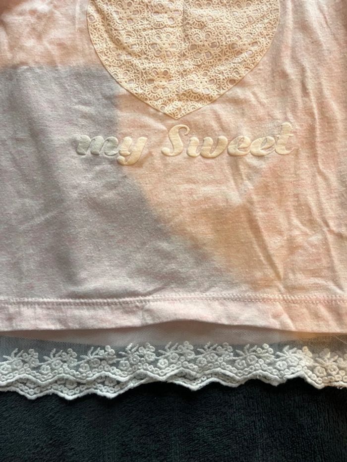 T-shirt fille 5ans tissaia rose dentelle blanche - photo numéro 2