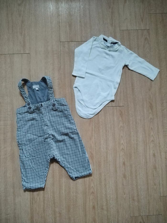 Ensemble 6 mois natalys body manches longues et salopette
