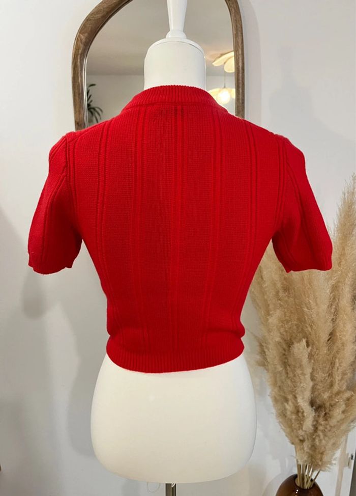 Pull court à manches courtes rouge Zara - photo numéro 4