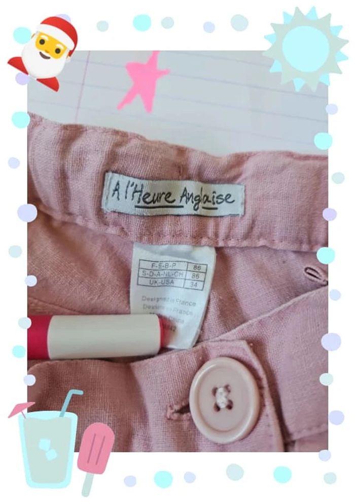 Short rose pale fille 2 ans 24 mois coton et lin a l heure anglaise - photo numéro 2