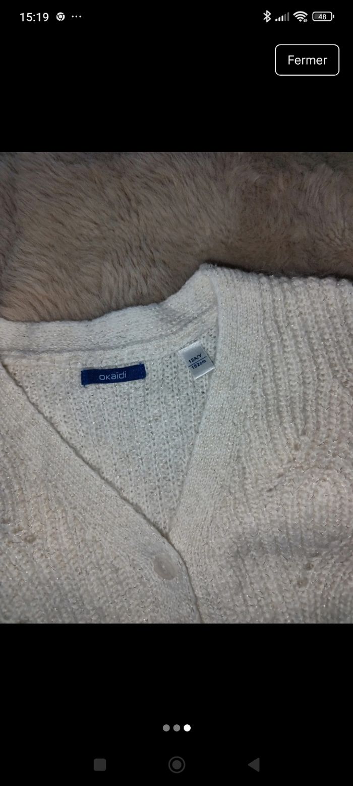 Gilet fille blanc et doré okaidi 12 ans - photo numéro 3