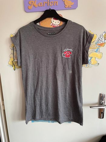 Tee shirt à manches courtes gris foncé à motifs, taille Xs, marque Gemo