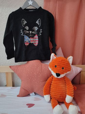 Pull noir avec sequins - Chat - 3 ans - Très bon état - In extenso