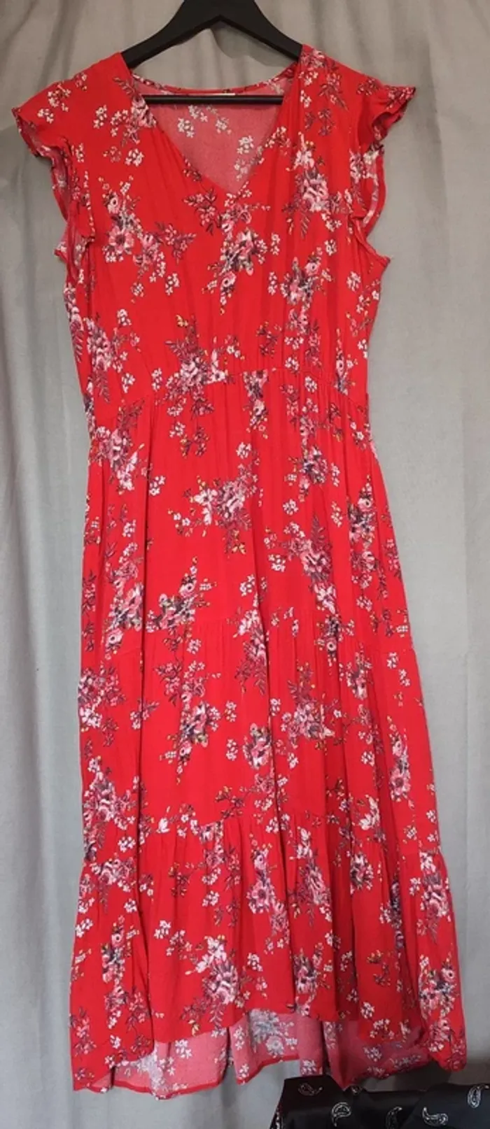 Robe longue rouge fleuris 🌸 Camaïeu
